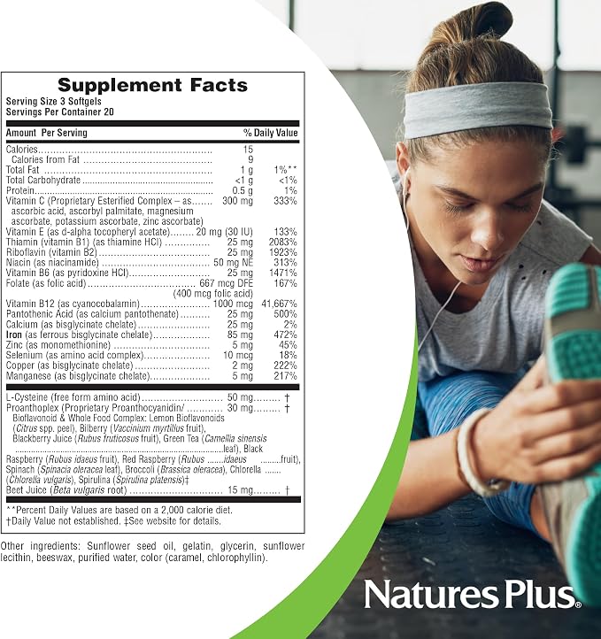 NaturesPlus Hema-Plex Iron - 60 Fast-Acting Softgels - 3 Pack - 85 mg Iron + Vitamin C & Bioflavonoids for Healthy Red Blood Cells - Gluten Free - 60 Total Servings
