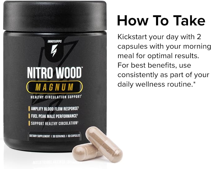 InnoSupps Nitro Wood Magnum – Nitric Oxide Booster for Men – Supports Blood Flow, Circulation & Male Performance – Stamina, Endurance & Size Support – 60 Veg Capsules