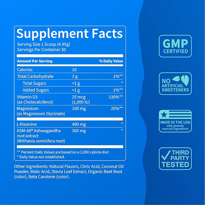 Nello Supercalm Powdered Drink Mix Tub, Cortisol Reducer* and Sleep Aid Supplement, L Theanine, Ksm-66 Ashwagandha, Magnesium Glycinate, Vitamin D 3, No Sugar, Non GMO, 30 Ct, Orange Creamsicle