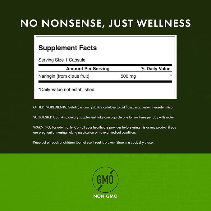 Swanson Naringin Citrus Bioflavonoid Antioxidant Supplement for Adults Seeking Enhanced Vitamin C Benefits - 500 mg (60 Capsules, 4 Pack)