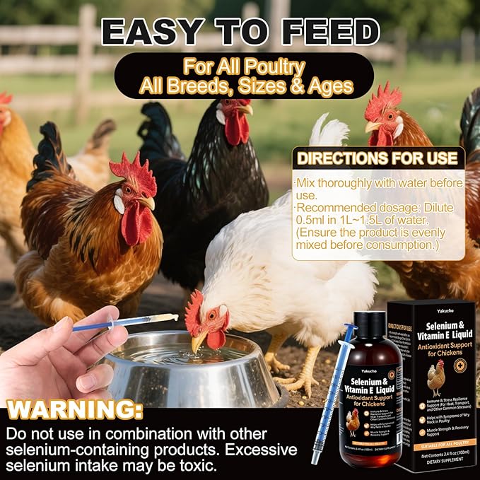 E+S Poultry Vitality Formula | Selenium for Chickens and All Poultry | Nutrient Support Liquid for Energy Balance and Mobility | Feed Mix Additive for Healthy Growth