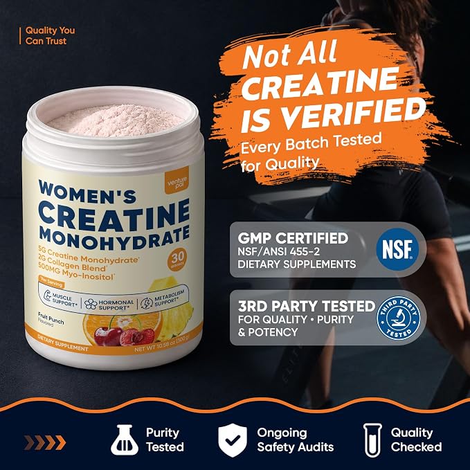 18 IN 1 Creatine for Women, Creatine Monohydrate Blend Powder with Collagen, Myo & D-Chiro Inositol, Electrolytes & 6 Vitamins for Muscle Growth, Recovery & Hormonal Balance – 10.58 Oz,Sugar Free