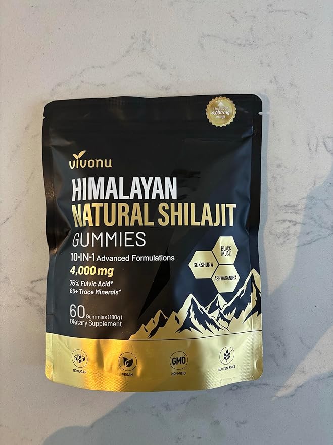 VivoNu Shilajit* Gummies,Pure Himalayan* micronutrient Supplement, Himalayan Premium Ingredient with Shilajit, Ashwagandha, Gokshura, Fulvic Acid & 85+ Trace Minerals I for Men & Women (4000MG/2 Bag)