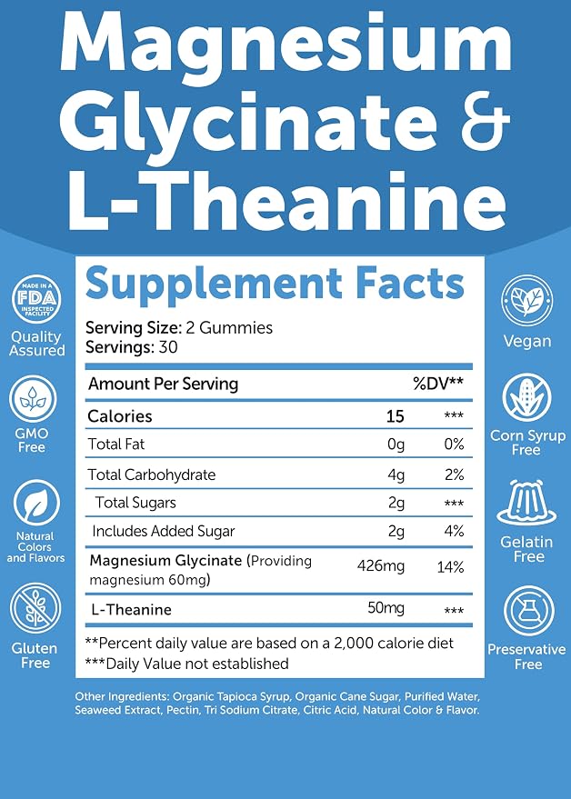 Lunakai USA Made Magnesium Glycinate Gummies 426mg with L-Theanine – Calm, Sleep, Stress Relief for Adults & Kids, Non-GMO, Vegan - 6 Pack