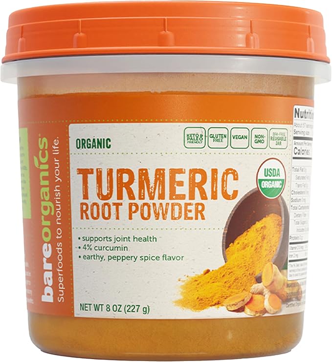 BareOrganics Turmeric Root Powder Superfood, Dietary Supplement, 8 Oz