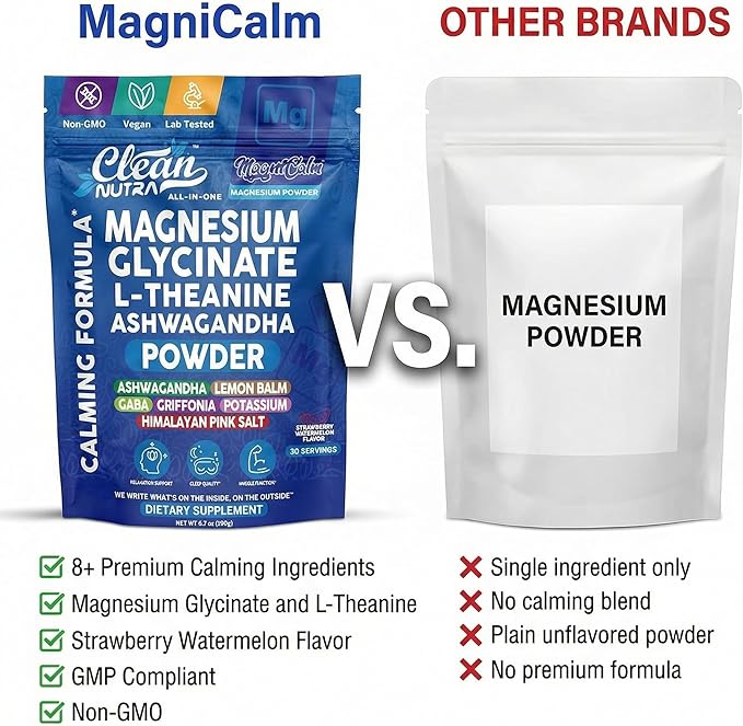 Magnesium Glycinate Powder Supplement + L Theanine Ashwagandha Glycine Apigenin Lemon Balm GABA 5HTP Pink Salt Potassium L Tryptophan Calcium | Powdered Sleep Aid Calm Trace Minerals Vitamin