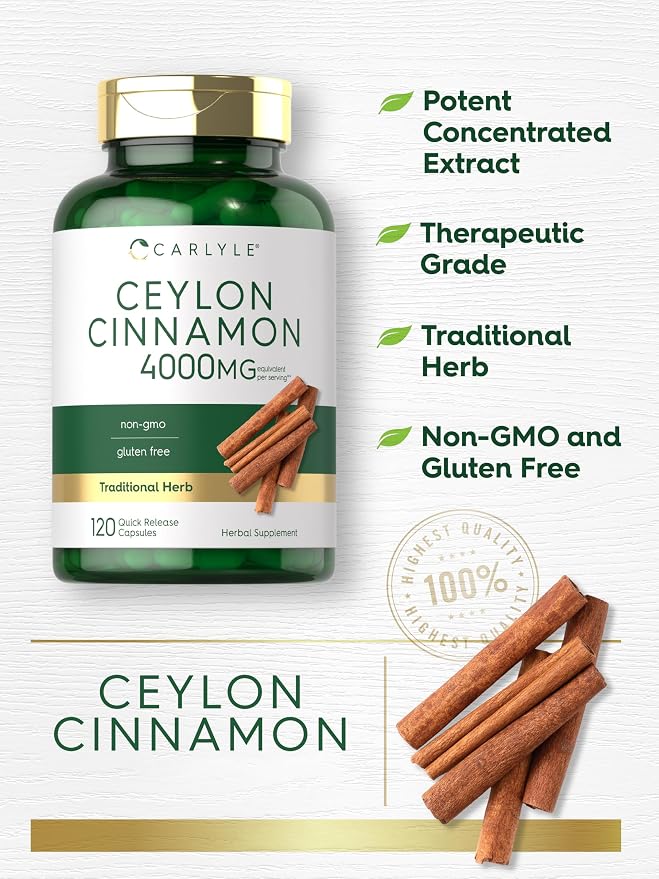 Carlyle Ceylon Cinnamon Capsules | 120 Count | Non-GMO & Gluten Free Supplement