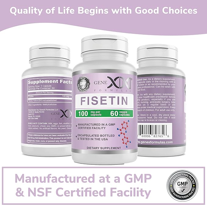 Genex Formulas Fisetin 100mg/Serving (60 Capsules) - Antioxidant That Supports Healthy Aging, Brain Wellness & Cognitive Health - Non-GMO, Gluten Free, Vegetarian - 2 Month Supply (Pack of 2)