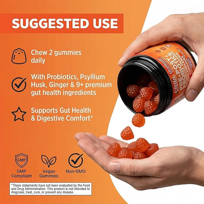 Clean Nutra Prebiotic Postbiotic Digestive Enzymes Gummies with Chicory Root, Boswellia Serrata, Turmeric, and Akkermansia | Pre+Post Probiotics Supplement | 60 Count Gummy | PooPerfect
