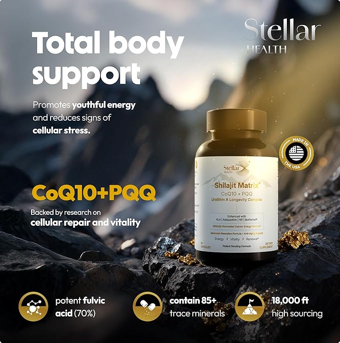Clinical Mitochondrial Complex - Shilajit 5787mg Extract Equivalent NAD+ Boost - Ubiquinol CoQ10, Urolithin A, NR, PQQ, ALA, Astaxanthin - Energy, Focus, Strength - 60 Vegan Capsules