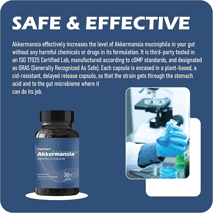 Akkermansia Probiotic with Prebiotic Fiber - Increases GLP-1 Production, Delayed Release, Third-Party Tested, 100M AFU Live Strain for Gut Health for Men & Women (2pcs)