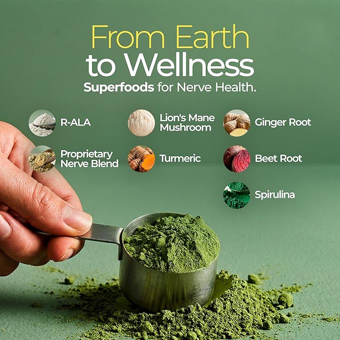 The Nerve Brand Neuropathy Superfood Blend, Greens Powder with R Alpha Lipoic Acid & Lions Mane for Nerve Support, Citrus Breeze, 30 Servings