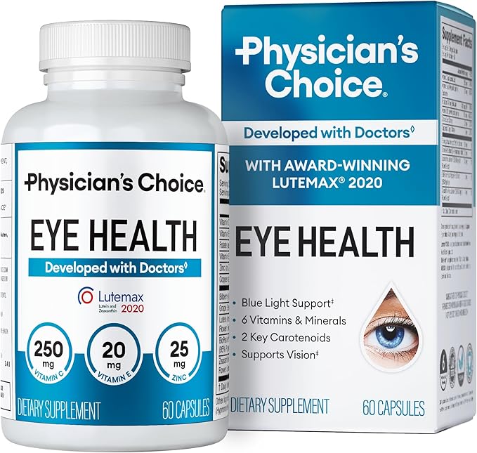 Physician's Choice Eye Health - Lutein, Zeaxanthin & Bilberry Extract - Supports Eye Strain, Dry Eyes, and Vision Health - 2 Award-Winning Clinically Proven Eye Vitamin Ingredients - Carotenoid Blend