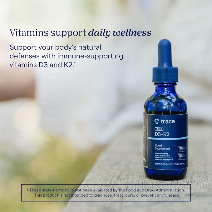 Trace Minerals | Liquid Ionic Vitamin D3 + K2 | 125 mcg (5,000 IU) D3, 100 mcg K2 | Concentrated Dietary Supplement | 2 fl oz. 296 Servings