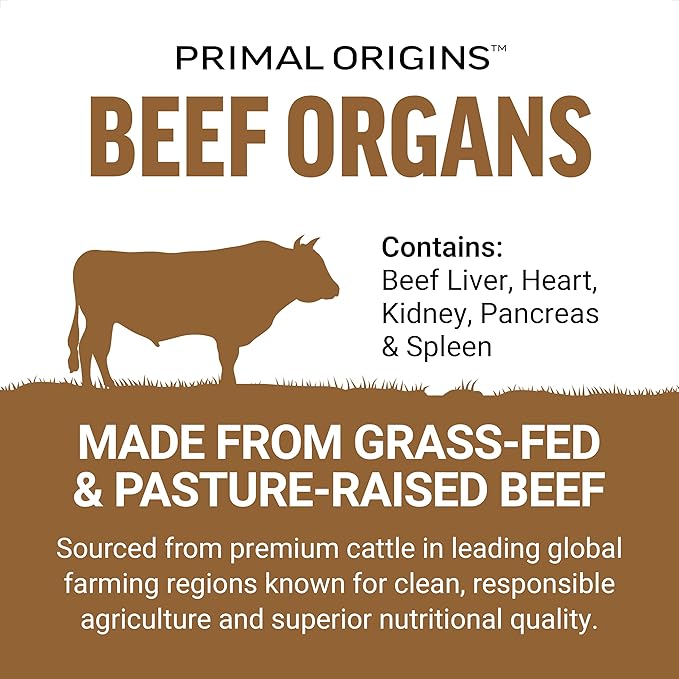 Force Factor Primal Origins Grass-Fed Beef Organs, Pasture-Raised Supplement with Liver, Kidney, Heart, Pancreas & Spleen, Hormone & Antibiotic Free, Non-GMO, 3500mg, 150 Capsules