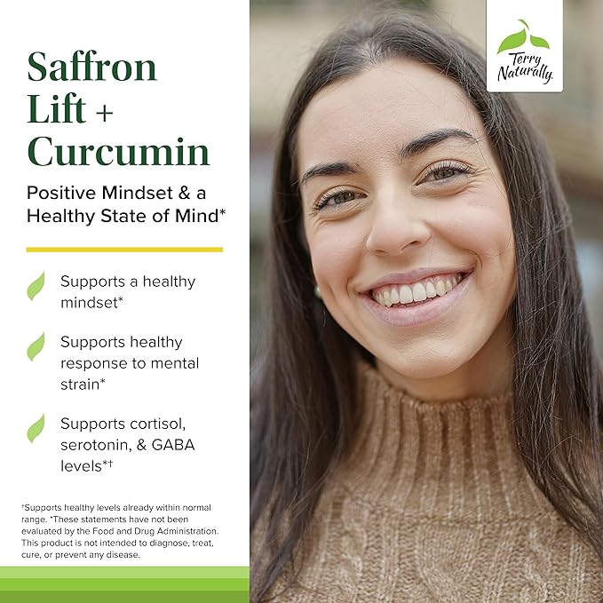 Terry Naturally Saffron Lift + Curcumin - Herbal Supplement with Curcumin - Non-GMO Saffron & Brain Curcumin Capsules - Concentration & Relaxation Support Supplement - 60 Capsules (Pack of 2)