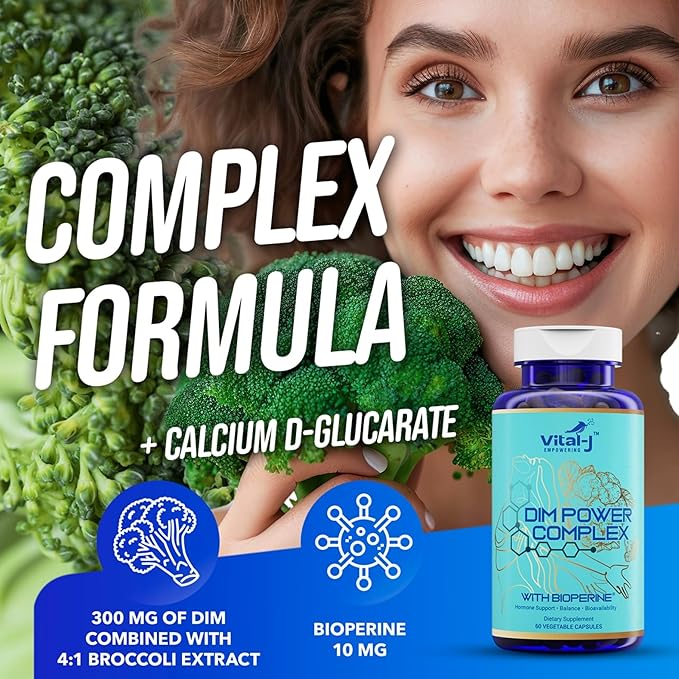 4-in-1 DIM Potent Complex 300mg - Estrogen Balance and Metabolism, Energy & Menopause Support Supplement with Bioperine (x4), Calcium and Broccoli Extract - for Women and Men 30 Servings