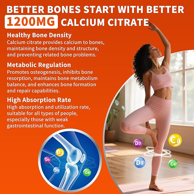 (2 Pack) Calcium Citrate 1200 mg with Vitamin D3 Gummies for Women & Men,Calcium Supplements for Bone & Teeth Support,High Absorption - Easy to Digest, Sugar Free,Vegan,Orange Flavor,60 Day Supply