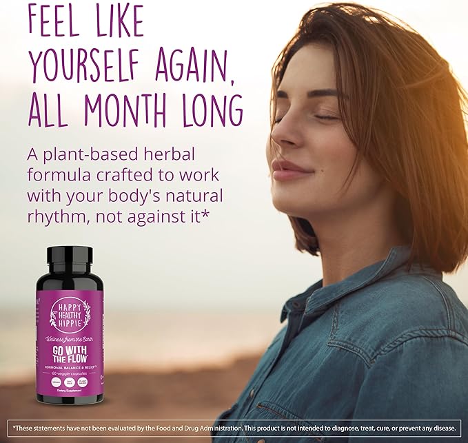 Happy Healthy Hippie Hormone Balance for Women — PMS Support & PMDD, Mood, Cycle Regularity — Chasteberry Supplements with Maca, Dong Quai, Black Cohosh — Vegan, Non-GMO, 60 Capsules