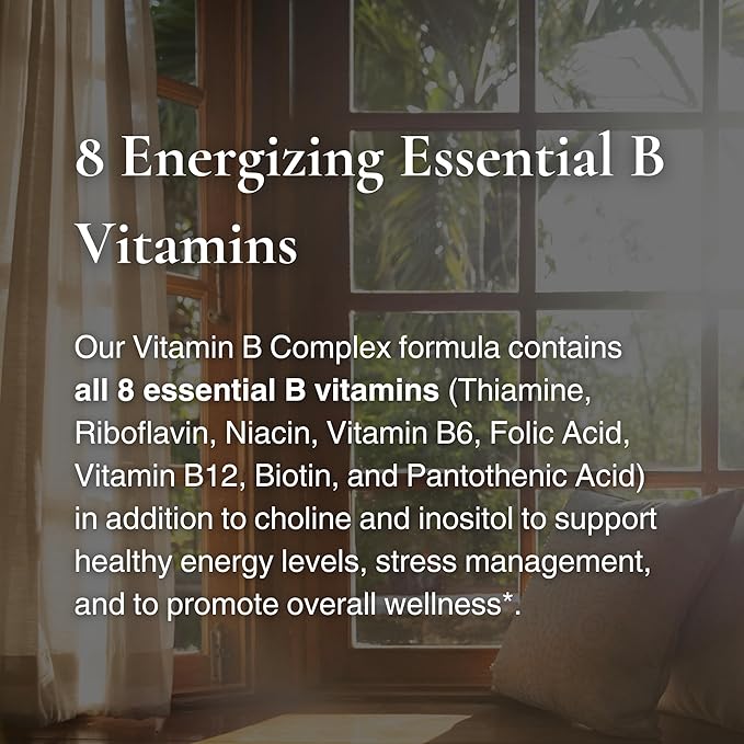 Utzy Naturals Vitamin B Complex | Contains All 8 Essential B Vitamins | with Choline and Inositol | 60 Capsules