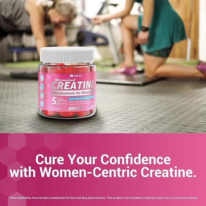Creatine for Women Gummies, Micronized Creatine Monohydrate + Myo-Inositol, Collagen Peptides, BCAAs, Hyaluronic Acid, Vitamin B6 B12, Zinc for Enërgy, Föcus, Hörmonal Balance, Sugar Free, 120 Counts