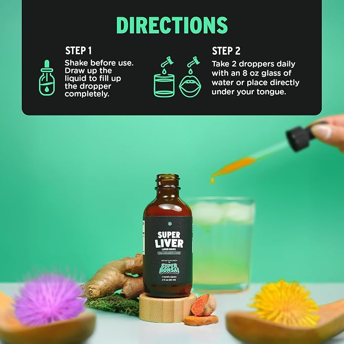 SUPERBONSAI Super Liver Support with Milk Thistle - All Natural Liver Cleanse Detox & Repair Aid - Doctor-Formulated Liver Supplement - Liquid Herbal Formula for Liver Health - 2 Month Supply (2 Pack)