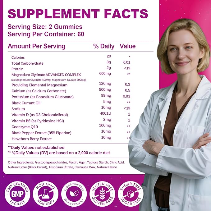 CNFHDI Magnesium Glycinate Gummies 600mg, 120 Counts Chews Sugar Free Magnesium Gummies for Adults & Kids with L-Threonate, Calcium, Zinc & CQ10, Potassium Supplements for Zzz, Brain, Muscle & Relax