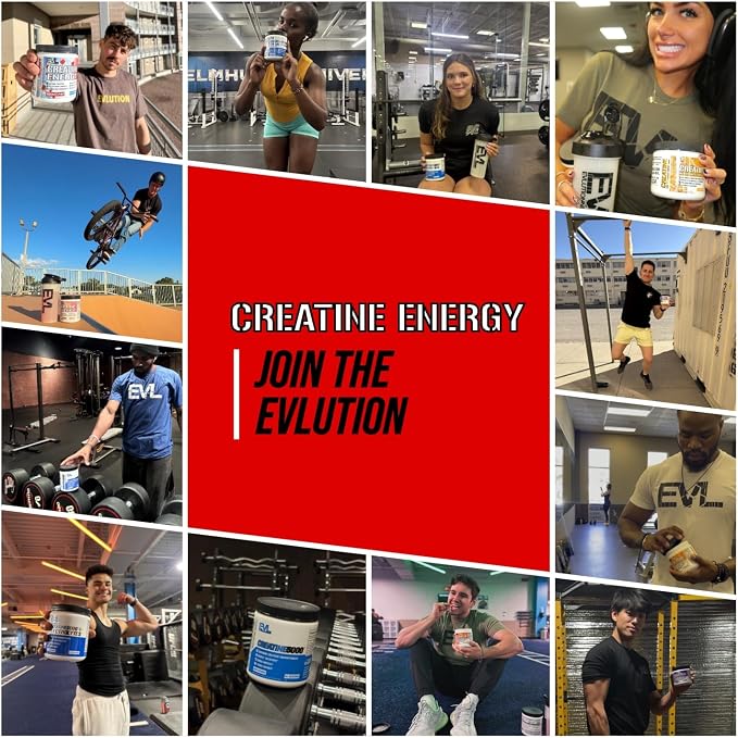 Evlution Nutrition Creatine Energy - Supports Muscle Growth, Boosts Energy, Endurance & Cognition - 5g Pure Creatine Monohydrate Per Serving - B + C Vitamin Complex - 30 Servings - Rocket Pop
