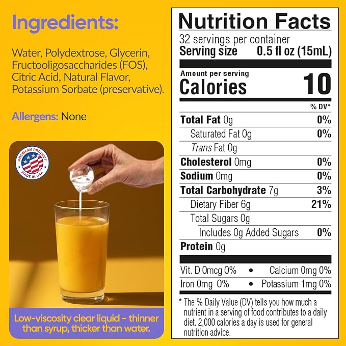 Medtrition HyFiber Liquid Fiber for Kids in Only One Tablespoon, Supports Regularity and Softer Stools, FOS Prebiotics for Gut Health, 6 Grams of Fiber, 32 Servings per Bottle