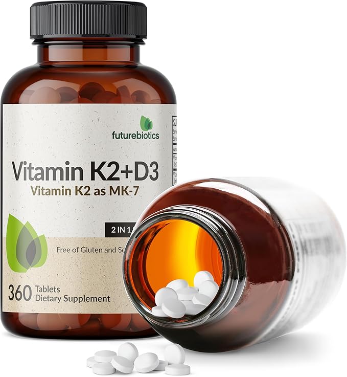 Futurebiotics Vitamin K2 with D3, 2 in 1 Support, 5000 IU Vitamin D3 & 90 mcg Vitamin K2 MK-7 Non-GMO, 360 Tablets