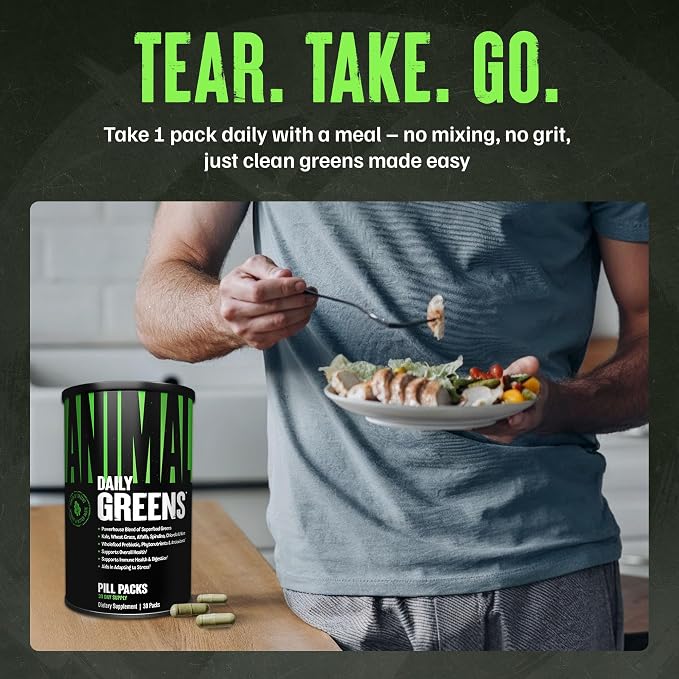 Animal Daily Greens Pill Packs - Kale, Wheat Grass, Alfalfa & More - Convenient Prebiotic and Probiotic Superfood Blend for Superior Digestion, Gut Health, and Immunity For Men & Women - 30 Day Supply