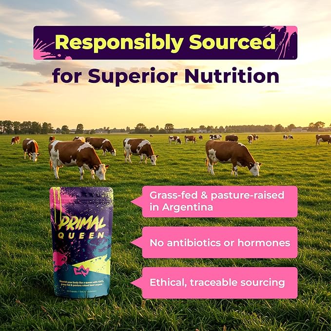 Primal Queen Female-Optimized Beef Organ Superfood Supplement – Grass-Fed, Pasture-Raised Beef Liver, Kidney, Heart, & More – Hormone Balance & Energy for Women – Pack of 2