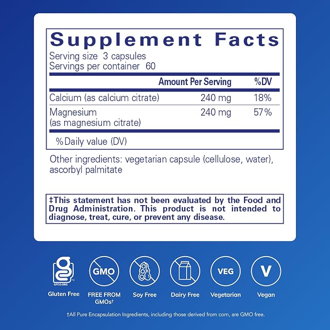 Pure Encapsulations Calcium Magnesium (Citrate) - 240 g Calcium & 240 g Magnesium - Bone Health Support - Non-GMO & Vegan - 180 Capsules