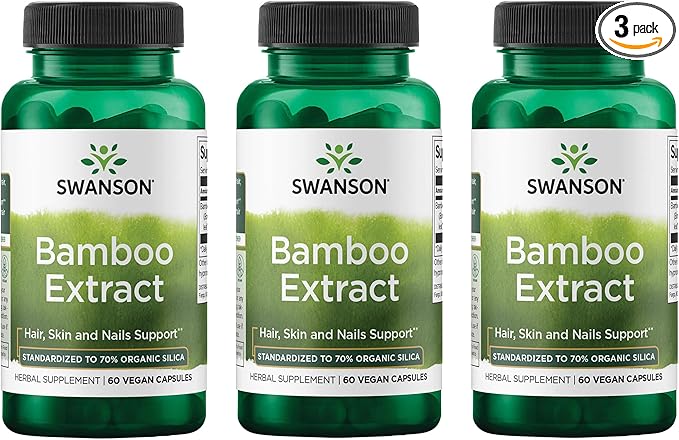 Swanson Bamboo Extract - Natural Hair, Skin and Nails Supplement - 70% Silica Content Supporting Collagen Formation & Bone Growth - (60 Veggie Capsules, 300mg Each) (3 Pack)