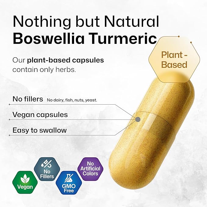 BIO KRAUTER® Turmeric Curcumin Supplement with Boswellia for Joint Support - Vegan Turmeric with Black Pepper & Boswellia Extract 100 Capsules, 33 Days of Supply, Non-GMO - Natural Digestive Support