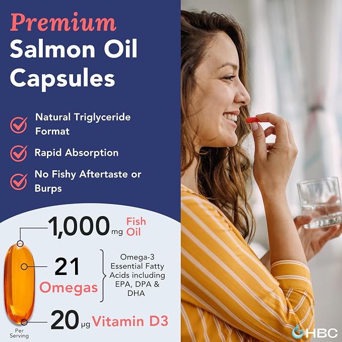 Cardio Omega 3 Fish Oil & Vitamin D3-1000mg, Norwegian Salmon Oil with EPA, DHA, DPA & Astaxanthin, No Fishy Aftertaste, Fatty Acids Supplement - 90 Capsules