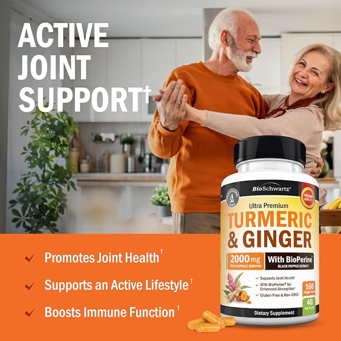 Turmeric and Ginger Supplement with BioPerine - Turmeric Curcumin with Black Pepper & Organic Ginger for Enhanced Absorption for Digestion Knee & Joint Support - Vegan & Non-GMO (40 Servings)