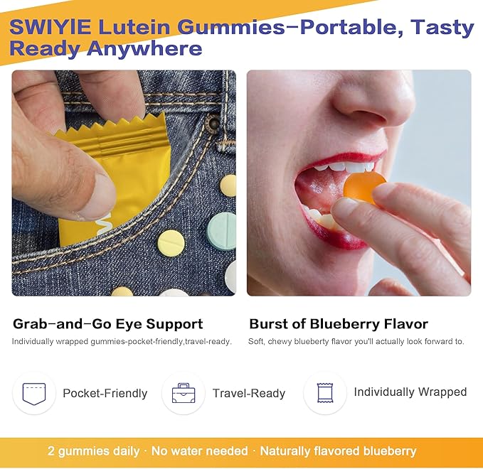 Lutein Gummies – Eye Vitamin and Mineral Supplement with 20mg Lutein & 4mg Zeaxanthin – Gummy Vitamins for Eye Health Support – Naturally Flavored, 60 Gummies