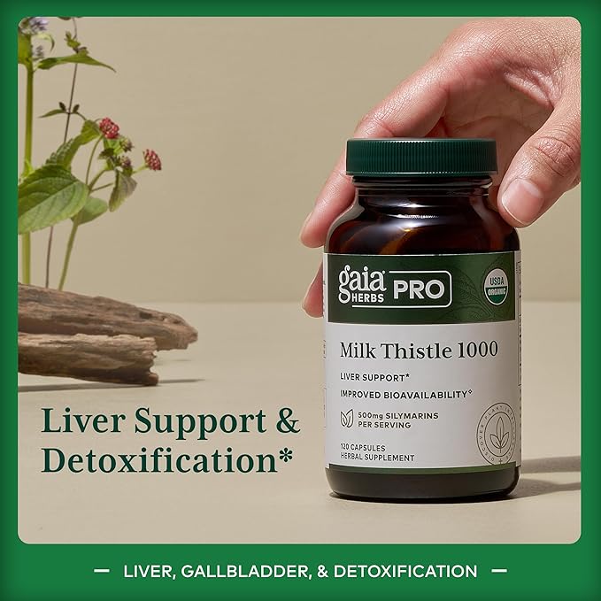 GAIA HERBS PRO Milk Thistle 1000 - Liver Health Support Supplement* - Liver Cell Health Supplement* with Silactive Milk Thistle Fruit Extract - 120 Capsules (30 Servings)