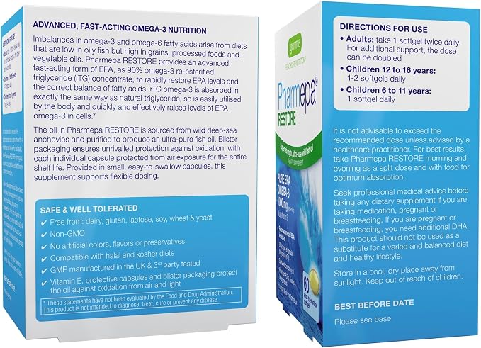 Igennus Pharmepa Restore, Pure EPA 1000mg, Omega 3 rTG Fish Oil, IFOS Certified, High Absorption, 90% Concentration Triple Strength, Wild & Sustainable, Lemon Flavor, 10-Month Supply, Pack of 10