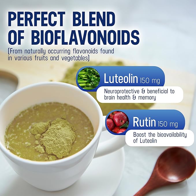 Lutimax Pediatric Powder Brain Supplement with Luteolin & Rutin for Kids - Memory, Focus, Muscle & Immune Support Brain Supplements - Nootropic Antioxidants - 200 Servings