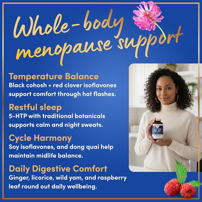 Menopause Supplements for Women - 5-HTP, Dong Quai, Black Cohosh for Menopause Hot Flashes, Night Sweats Relief Support - Womens Pre Meno Premenopausal Perimenopause Supplement - 90 Caps