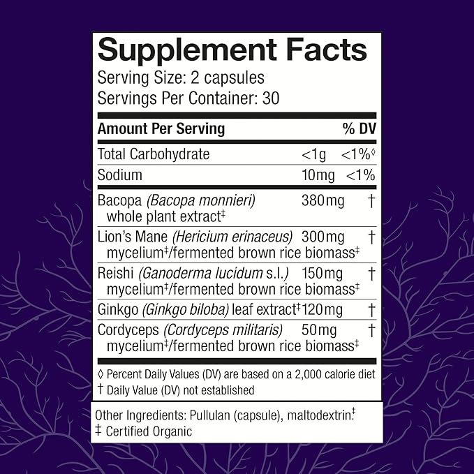 Host Defense MycoBotanicals Brain Capsules, 120 ct (Pack of Two 60 ct Units)