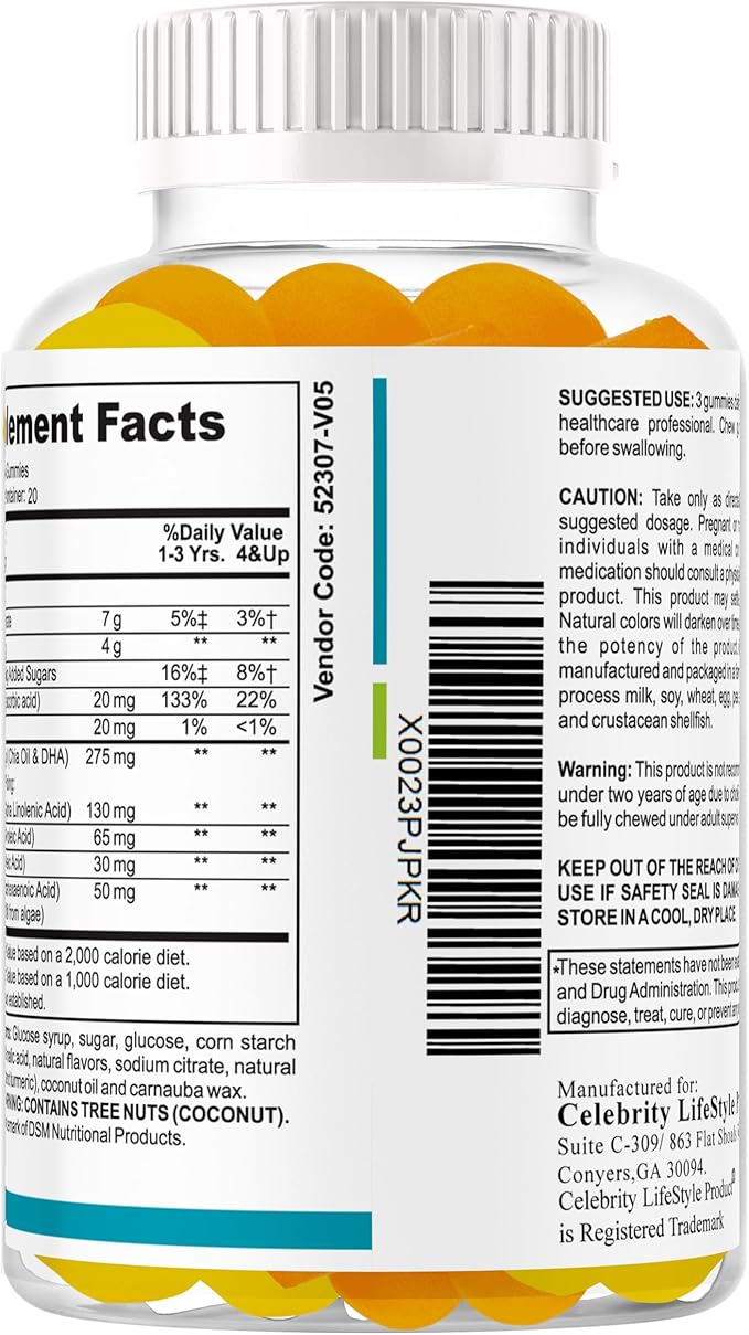 Ez-Focus Gummies for Kids, Teens and Youth – Brain Focus, Memory & Attention Support, DHA & Omega-3 for Kids, Concentration and Focus Supplement, Calm and Study Brain Vitamins 60 ct