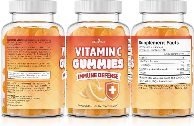 NEW AGE Vitamin C Gummies Orange Vitamin C Gummy - Supports Healthy Immune System - Vegetarian Without Gluten (120 Gummies)