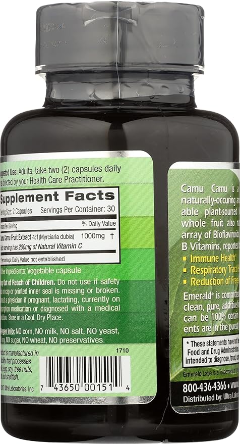 Emerald Labs Camu Camu - Plant-Sourced Vitamin C, Bioflavonoids, Amino Acids & B Vitamins - Gluten-Free, Vegan - 60 Vegetable Capsules (30-Day Supply)