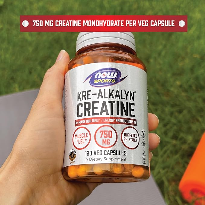 NOW Foods Sports Nutrition, Kre-Alkalyn Creatine 750 mg, Mass Building*/Energy Production*, 120 Veg Capsules