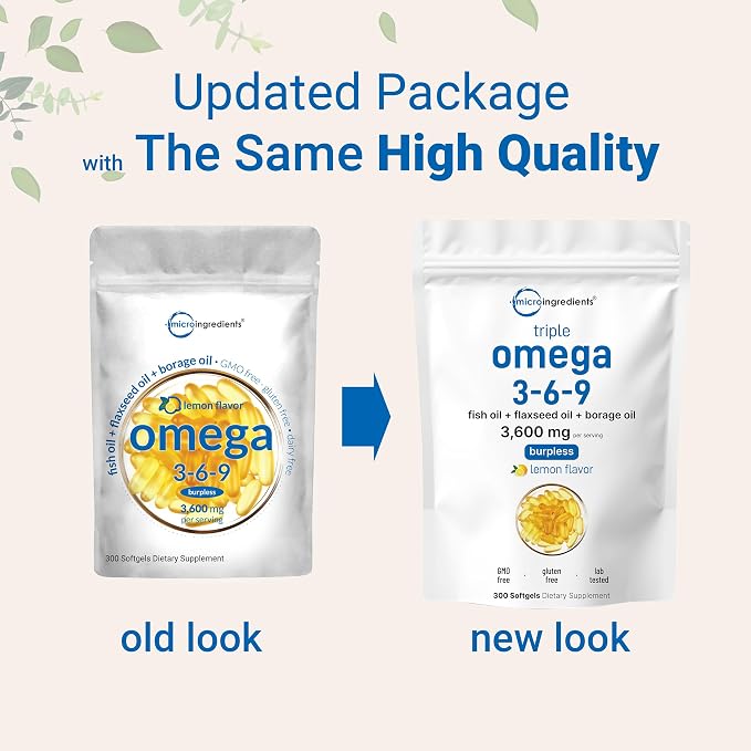 Ultra Omega 3-6-9 3600mg Per Serving, 300 Burpless Softgels | Lemon Flavor – Blend of Fish, Flaxseed, Borage Oils | Bioavailable Source, Non-GMO, No Gluten, Mercury Free