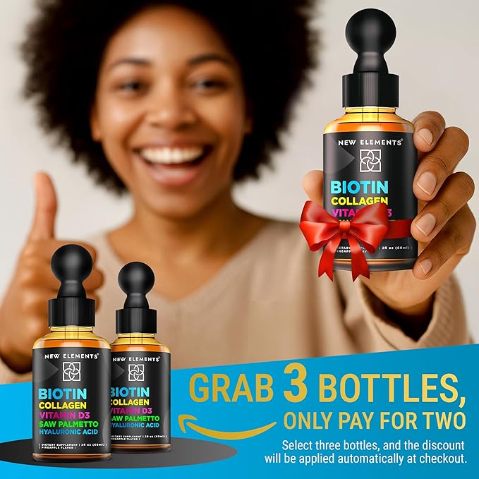 Liquid Biotin for Hair Growth Women & Men 10000mcg | Biotin and Collagen Supplements with Saw Palmetto & Hyaluronic Acid | Biotin Drops for Hair Growth with Vitamin D3 for Hair Skin and Nails