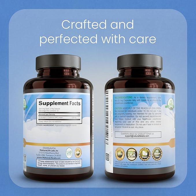 NaturaLife Labs N-Acetyl-L-Cysteine (NAC) 1600 mg – 100 Capsules, Non-GMO & Gluten-Free